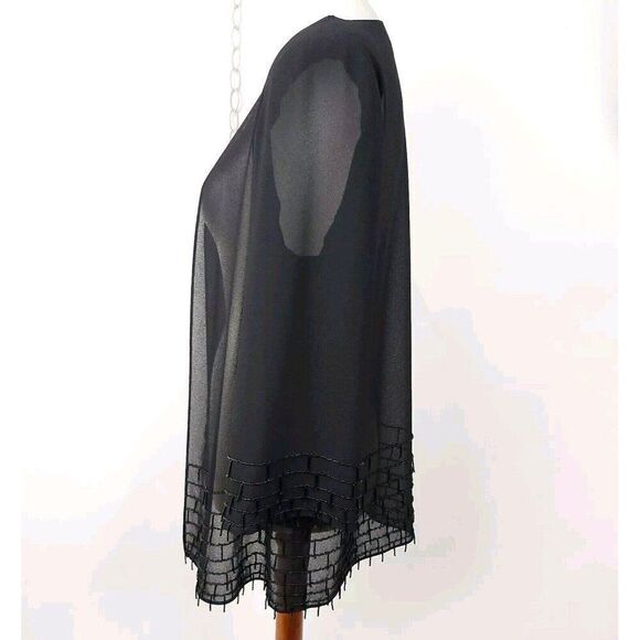Karen Miller Black Sheer Beaded Open Front Evening Cocktail Jacket Womens 10 - Picture 3 of 5